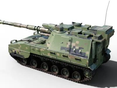 4 coatings of PLA Army PLZ45A4 155mm self-propelled howitzer Low-poly 3D model