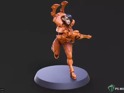 Space Elf Female Soldier Pose 3 - 7 Variants and 2 Pinups 3D print model