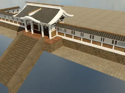 Modular Chinese Wall Low-poly 3D model