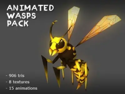 Animated Wasps Pack Low-poly 3D model