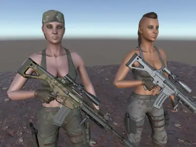 Customizable Female Soldiers Classic and Modern Style Low-poly 3D model