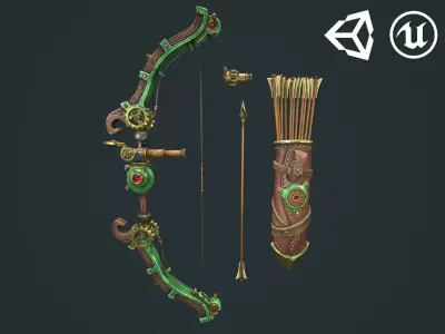 Steampunk bow quiver arrow spyglass Low-poly 3D model