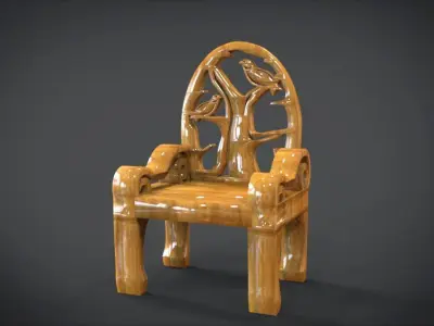 Unique Chair with a Bird Ornament model Low-poly 3D model