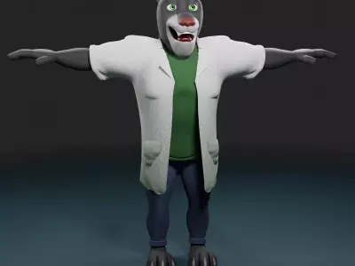 Panther humanoid character rigged Low-poly 3D model