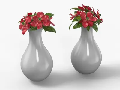 White Ceramic Vase with Red Magnolia Flowers 3D model