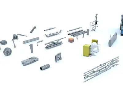 30 Sci Fi Military Props Modular Kit Game-Ready PBR Low-poly 3D model