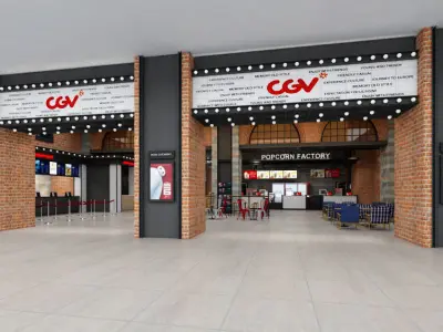 Cinema theatre lobby entrance industrial style commercial space 3D model