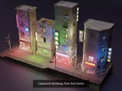 Cyberpunk Buildings 3D Model Pack buy
