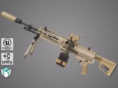 Machine Gun 14 Brown All PBR Unity UE Textures Low-poly 3D model