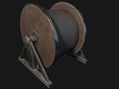 Low Poly PBR Wooden Cable Reel Low-poly 3D model