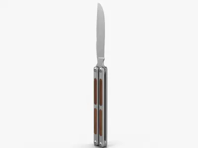 Balisong Butterfly Knife Wooden Handle Low-poly 3D model