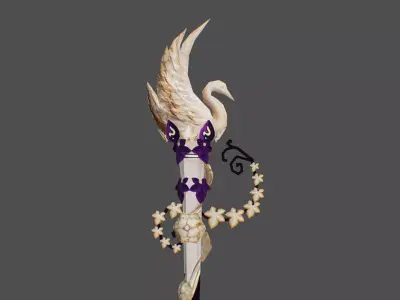 Magical Staff Phoenix Bird Wizard Wand Stick Props Item Scepter Low-poly 3D model