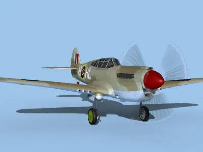 Curtiss P-40F Tomahawk V03 RAF 3D model