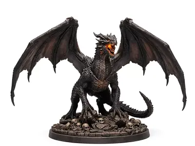Dragon Wings of Ash  Dark Fantasy Dragon STL Miniature 3D print model