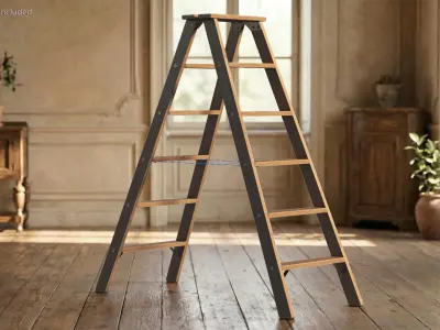 Wooden Step Ladder Open 3D model