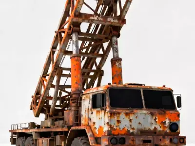 Realistic Rusty Rocket Launcher Truck 3D Model Low-poly 3D model