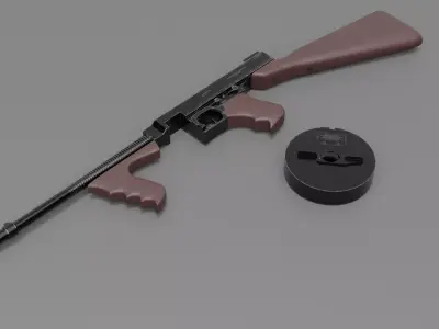 Thompson submachine gun Low-poly 3D model