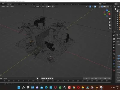Ancient-ruins-night Tree with water low poly model Low-poly 3D model