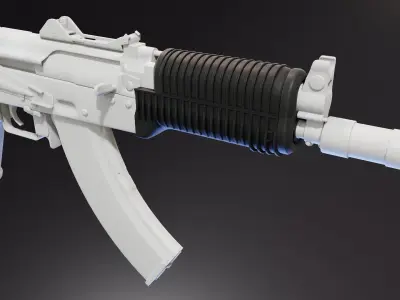 AKS 74U Ribbed Polymer Handguard Low-poly 3D model