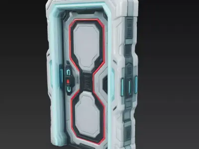 sci-fi door Low-poly 3D model 8