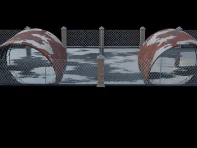 hangars metal structure with two roofs 3D model