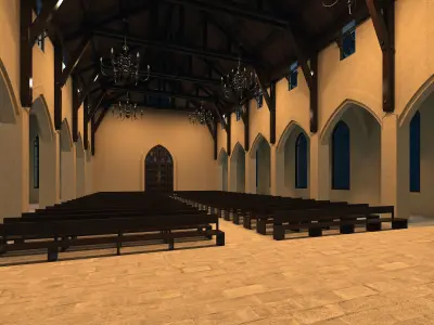Church inside of with pews 3D model