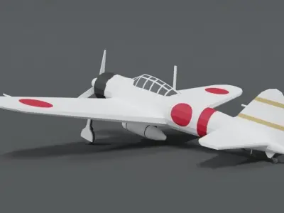 Low Poly Cartoon Mitsubishi A6M Zero WWII Airplane Low-poly 3D model