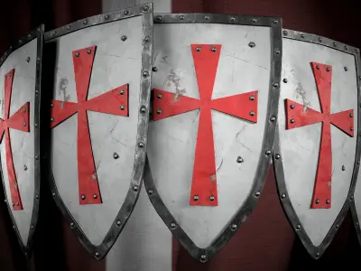 Medieval templar knight shield Game ready Low-poly 3D model