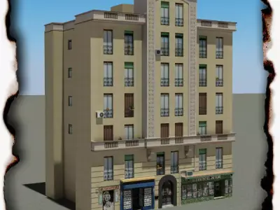 Building apartment with roof Low-poly 3D model