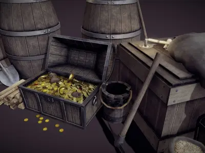 Medieval Props Pack Game Ready 4k Low-poly 3D model