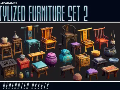 Stylized Furniture Set 2 3D model
