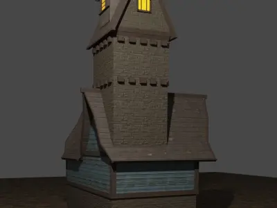 Medieval House Wood and Bricks Tower House Exterior 3D model