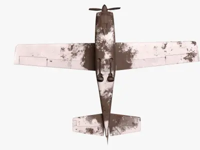 White realistic destroyed propeller plane Low-poly 3D model