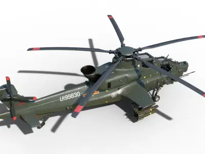 PBR 5 coatings Chinese WZ-10 gunship Z-10 Attack Helicopter Low-poly 3D model