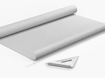 Drafting Workspace with Triangle and Pencil Sharpener 3D model
