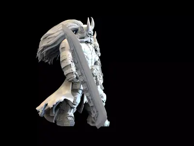 Sci-Fi Demon Warrior STL Grimdark Sword Knight Miniature  3D print model