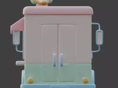 Stylized 3D Pastel Ice Cream Truck Model Low-poly 3D model purchase
