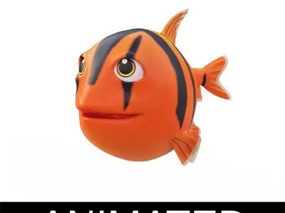 Scissortail Sergeant Fish Cartoon Animated Low-poly 3D model