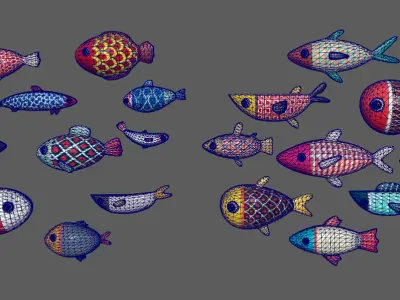 Stylish fish schools Low-poly 3D model