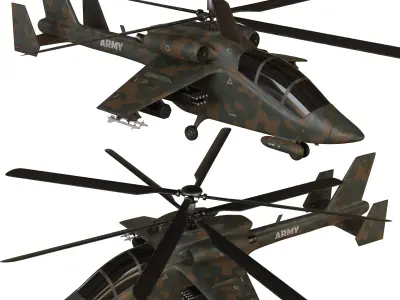 Attack helicopter forest camo dual rotor 3D model