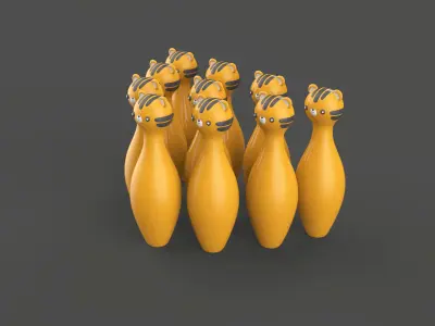 Cartoon Tiger Bowling And Ball Bowling Low-poly 3D model