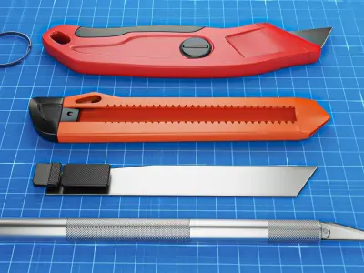 Paper Cutter Utility Knife Pack Low-poly 3D model