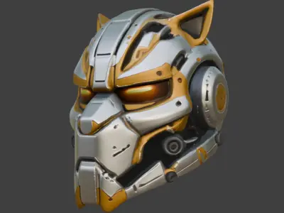 Futuristic Robotic Helmet Game-Ready 3D Model with PBR Textures Low-poly 3D model