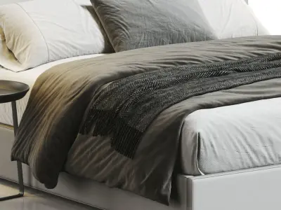 West Elm Flanged Edge Upholstered Bed 3D model