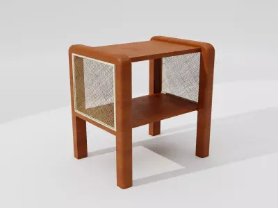 Wooden Side Table with Caned Mesh Free low-poly 3D model