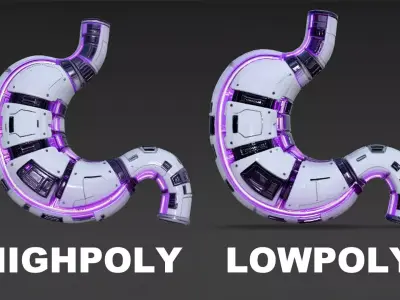 White Cyberpunk Tech Stomach Model Bundle Low-poly 3D model