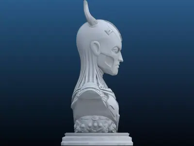 Cyber-Daemon Sentinel  Horned Sci-Fi Beast Bust PM-180 3D print model