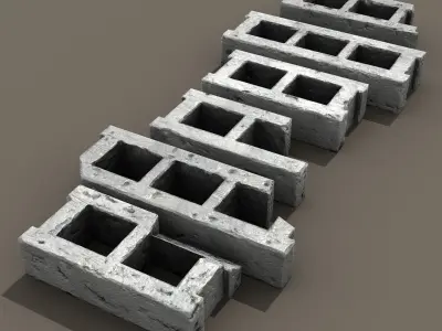Cinder Block Set Low-poly 3D model