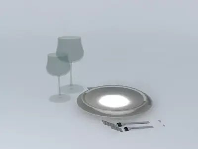 Dinner Set plate with wine glasses and forks Free 3D model