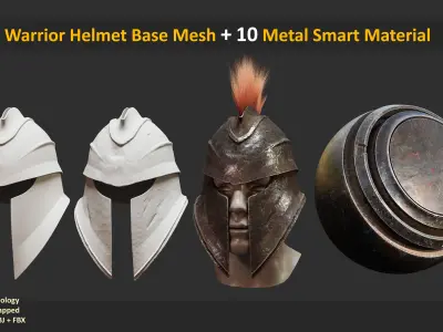 100 Warrior Helmet Base Mesh With 10 Metal Smart Material Low-poly 3D model